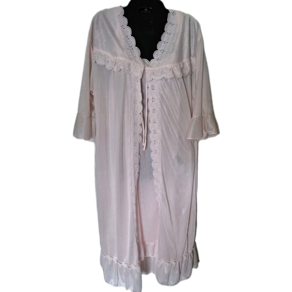 Vintage Scalloped Eyelet Peignoir Set Nightgown Robe 2 Pc Set XXL Soft Pink New